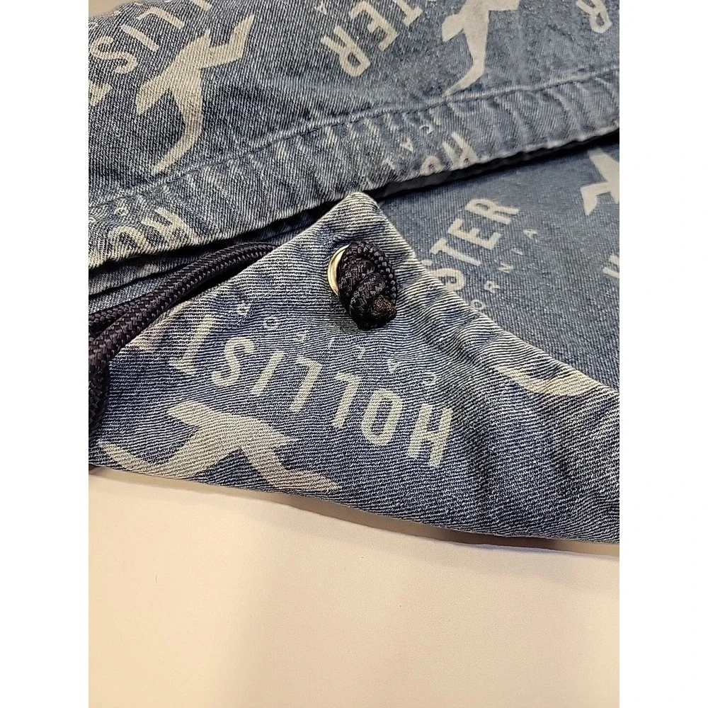 Y2K Style Hollister Bag Drawstring Denim Jean Backpack with Logo